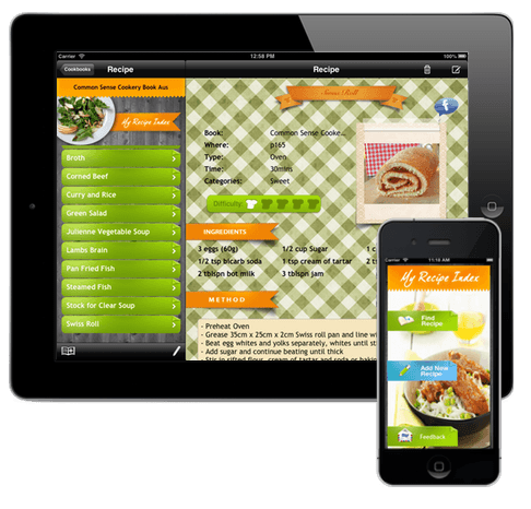 My Recipe Index running on iPad and iPhone